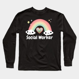 Cute Social Worker Heart Rainbow Squad Social Worker Month Long Sleeve T-Shirt